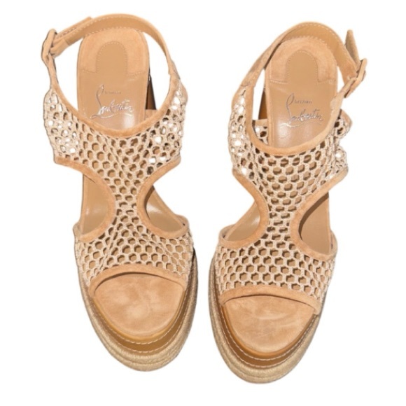 💰⬇️ CHRISTIAN LOUBOUTON Espadrille Platform Crochet Sandal 10 US/ 40 EU - Picture 5 of 14